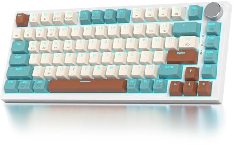 SOLIDEE tastiera gaming meccanica 75 percento con manopola,Bluetooth 5.0/2.4GHz/USB-C tastiera meccanica gasket,tastiera hot swappable,RGB Retroilluminata per Win Mac,Cream Grey Switch(82 Brown)