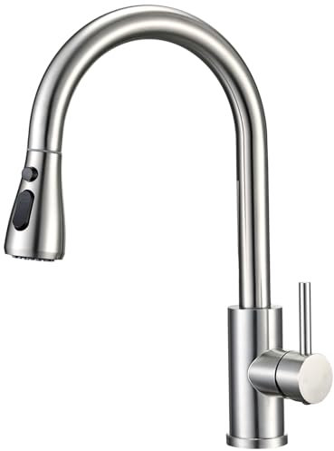 Peppermint Kitchen Tap with Pull Out Spray, Swivel Kitchen Sink Mixer Tap Brushed Nickel with Pull Down Sprayer 3 Modes, Single Lever High Arch Stainless Steel Bar Faucet 1 Hole