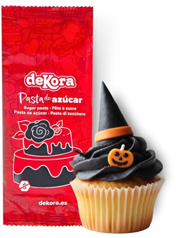 dekora - Pasta de Azúcar Fondant Negro 150g - Pasta para Tartas y Repostería - Sin Gluten ni Lactosa - Sabor Vainilla - Suave, Flexible y Fácil de Moldear para Decoraciones Creativas