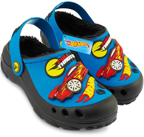 Get Trend Hot Wheels Clogs for Boys Winter Light Up Feature, Garden Shoes Fleece Lining, LED Lights Strap, Gifts for Boys (13/1 UK, Blue Light Up)