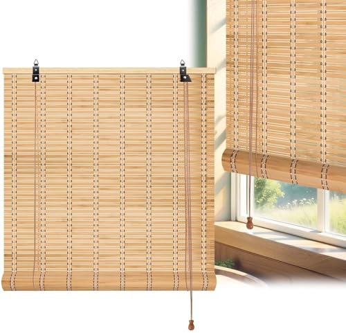 ZHUOZ1T Tapparella Bamboo Da Esterno Tenda A Rullo In Bambù Naturale,Traspirante/Privacy,Oscurante 70%,per Balcone Portico Patio Home,Personalizzabile (50cm x 120cm)