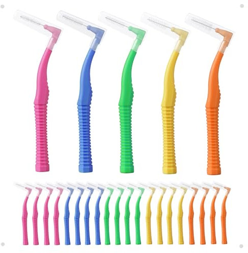 Maoerdental 50PCS Interdental Brushes, Angled Head Dental Floss Stick with Non-Slip Handle, 5 Sizes Dental Brushes for Clean Tooth Brace Travel Oral Care Tool