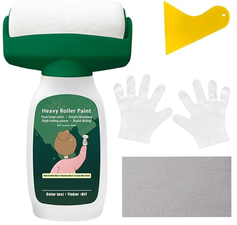 Chingcoo 500g Wandfarbe Ausbessern Weiß, 2 in 1 Ausbesserungsfarbe Weiss, Wandreparatur RollbüRste, Wandreparaturroller Farbe für Graffiti Kratzer Flecken Wände (mit Sandpapers, Schaber, Handschuhe)