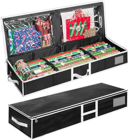 Contenitore per carta da regalo, custodia per carta da regalo, organizer per carta da regalo, 104 x 36 x 16 cm, Oxford 600D, rotoli di carta da regalo, per tessuti fiocchi, ciondoli, forbici (nero)