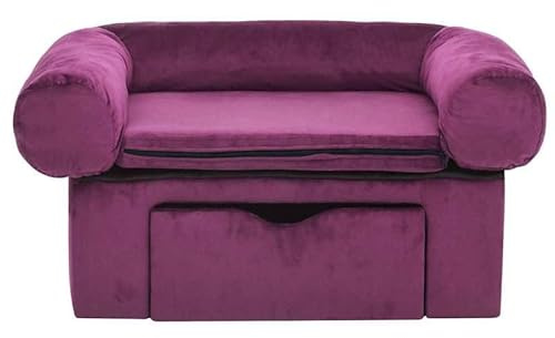 Eleganz Hundesofa mit Schublade - Luxus Hundebett in Burderrot (75x50x38 cm) - Weiches Plüsch für kleine und mittelgroße Hunde - Stauraum für Spielzeug & Zubehör
