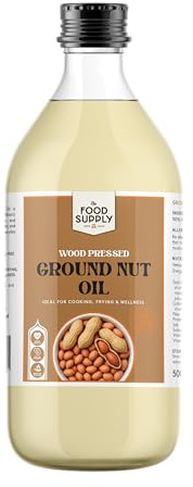 Wood Pressed Groundnut Oil – 100% Pure, Cold Extracted & Chemical-Free – Unrefined Peanut Oil for Cooking, Frying & Tadka – Double Filtered, Rich Aroma & Healthy Fats (1L)
