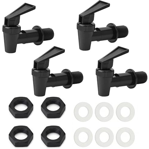 4 dispensadores de bebidas de plástico, grifo denso de 3/4 pulgadas, juego de 4 para agujeros de 17,8 mm, 4 grifos de repuesto para dispensador de zumo, barril de cerveza y depósito de agua, apto para