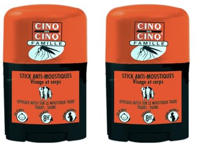 CINQ SUR CINQ Stick Famille Anti-Moustiques lot de 2 x 20 ml – Moustiques Tigres, Tiques & Taons – IR3535 20% & HEC 10% – Visage & Corps – Protection Jusqu’à 8h – Dès 6 Mois & Femmes Enceintes | Moustiques Tigres, Tiques & Taons, IR3535 20% & HEC 10%, Visage & Corps, Protection Jusqu'à 8h, Dès 6 Mois & Femmes Enceintes
