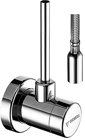 SCHELL 051720699 Eckregulierventil / Ventil CLASSIC DN 1/2 , Eckventil verchromt, mit selbstdichtendem Anschlussgewinde, langem Schubschaft, Rosette , 65 mm, Quetschverschraubung mit Längenausgleich