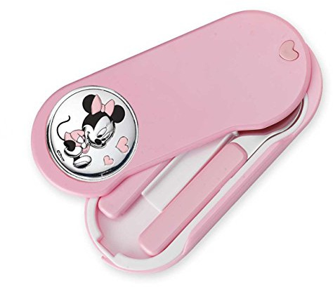 VALENTI & CO. Disney Baby für Kleinkinder – Taschen-Set mit Besteck aus Metall und Details aus Silber Maus – Geschenkidee für Mädchen, Minnie, One Size