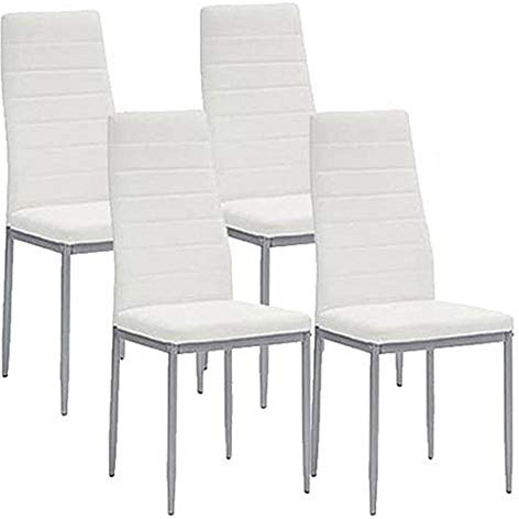 BAKAJI Set 4 Sedie Moderne sala da Pranzo Salotto Cucina Seduta Imbottita Ecopelle Bianco 4x Sedie in Promo Struttura Silver e Rivestimento in Ecopelle Bianco