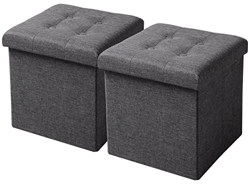WOLTU 2er Set Sitzhocker mit Stauraum Sitzwürfel Sitzbank Faltbar Truhen Aufbewahrungsbox, Deckel Abnehmbar, Gepolsterte Sitzfläche aus Leinen, 37,5x37,5x38CM(LxBxH), Dunkelgrau