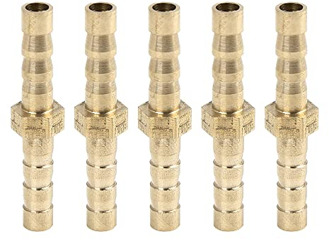 sourcing map Raccord Droit 5mm Raccord Cannelé Laiton Connecteur Adaptateur Tuyau Rallonge Air Eau Huile 5pcs