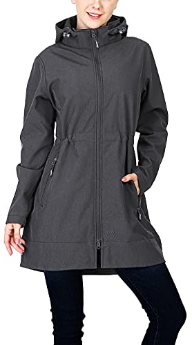 33,000ft Women's Waterproof Softshell Long Rain Jacket with Hood Fleece Lined Windproof Windbreaker
