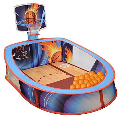 Large Basketball Sport Pop Up Ball Tent with Basketball Hoop and 20 Soft Balls for Toddler Kids, Folds for Easy Storage