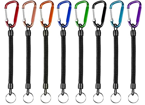 Lahviuu Llavero Espiral, 8 Pcs Plastico Llaveros Muelle Espiral, Color Elástico Llavero Retractil con Colores Mosquetón para Hombre Mujer y Niños
