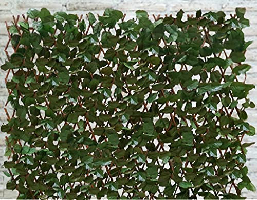 UETIAN Artificial Ivy Screening on Willow Trellis 2m x 1m Expanding Fence Hedge with Artificial Maple Leaves, Decorative or Privacy Wooden Fences for Gardens, Walls, Indoor and Outdoor
