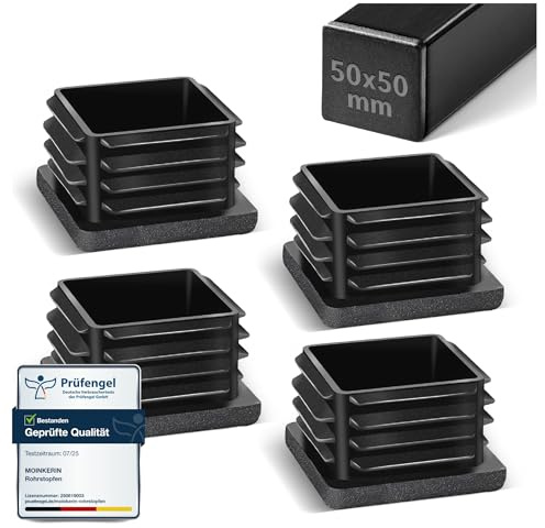 moinkerin 4 Piece Chair Leg Caps for Pipe 50 x 50 mm Square Tube Plugs for Metal Tubes, Chairs, Sofas, Tables and Shelves