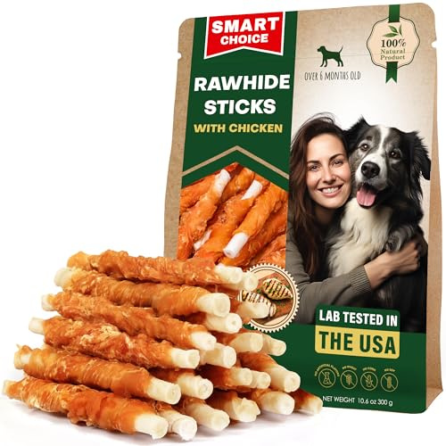 Dog Treats Rawhide Twists Sticks Wrapped with Chicken & Pet Natural Chew Treats - Grain Free Meat & Human Grade Dried Snacks in Bulk - Best Twists for Training Small & Large Dogs