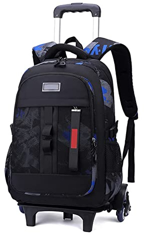 DROFOSREW Mochila Escolar con Ruedas para Niñas Rolling Trolley Mochilas Escolares con Carro Mochila Escolar Bookbag (Camuflaje Azul Negro)