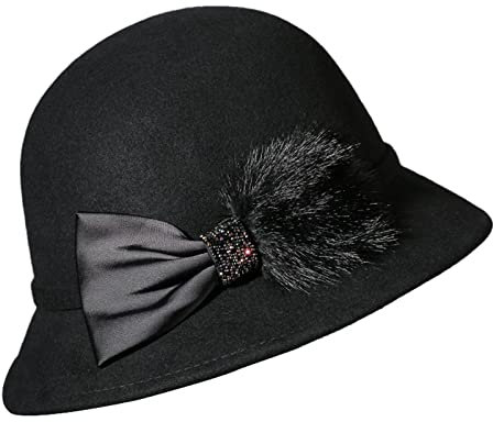 DongBao Glockenhut Vintage Wolle Wintermütze Damen Filzmütze Warm Wollmütze Elegant Winterhut 20er Jahre Fedora Kirche Hüte