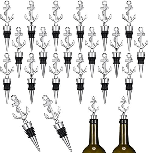20 tappi per bottiglie di vino a tema spiaggia nautici vintage regali nautici bomboniere di nozze ancora vuoto rosso vintage tappo di conservazione per feste doccia vacanze compleanno, argento