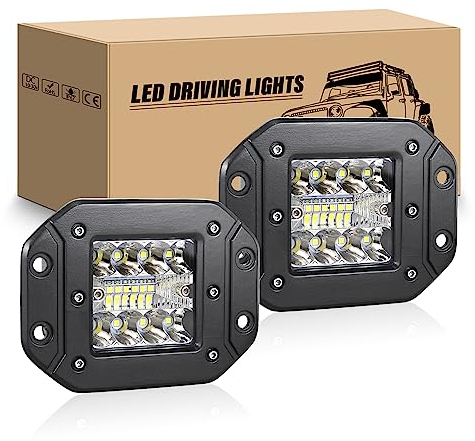 RIGIDON 2Pcs luz de trabajo led coche, 5 pulgadas 42W Spot lámpara trabajo led para Off Road Camión SUV 4x4 Tractor, 12v 24v Spotlights Faros antiniebla, 6000K luz de Niebla Trasera