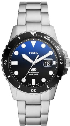 FOSSIL Blue Watch for Men, Quartz Movement with Stainless Steel or Leather Strap,Black and Blue,42 mm