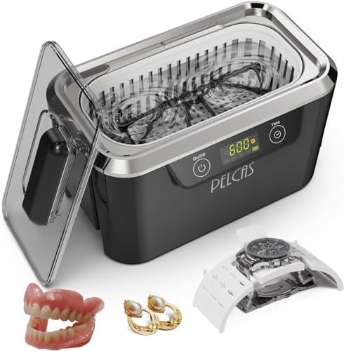 Ultraschallreinigungsgerät 800ml- PELCAS Ultraschallgerät Touchscreen Ultraschallreiniger mit LCD Anzeige & 5 Zeiteinstellungen 42KHZ Ultraschallbad für Uhren Schmuck Zahnprothesen Brille (Schwarz)