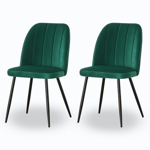 JYMTOM Samt Esszimmerstühle Wohnzimmersessel Polsterstuhl mit schwarzen Beinen für Esszimmer, Küche, Wohnzimmer, Büro, Schminktisch Industrial modern Design mit Streifen (Grün,2)