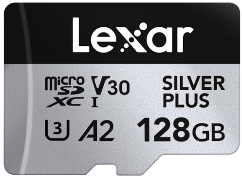 Lexar 128GB Professional Silver Plus Micro SD Card, UHS-I, C10, U3, V30, Full HD & 4K, Up to 205/150 MB/s microSDXC Memory Card, for Videographers, Gamers (LMSSIPL128G-BNANU)