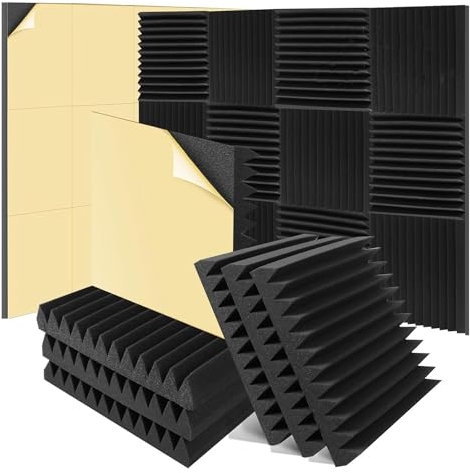 iFutniew Paquete de 6 paneles de espuma acústica de 2 x 12 x 12 pulgadas, autoadhesivos de espuma acústica de alta densidad, paneles de pared insonorizados