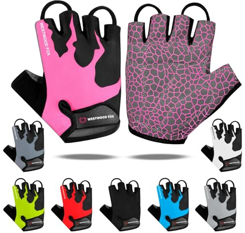 Cycling Gloves Half Finger Unisex Padded Grips Palm Bicycle Summer Riding MTB Bike Gloves for Men Women Non-Slip Fingerless Short Mountain Bike Ride Sports Hiking Mitts Climbing Gym (Pink, L)