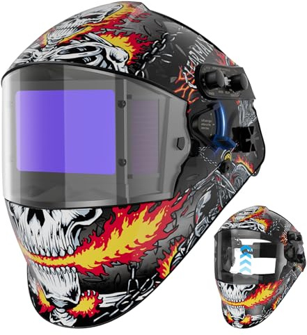 ARCCAPTAIN Flip Up Design Welding Helmet, grande visualizzazione 10 x 6,5 cm Cappa per saldatura auto oscurante, maschera per saldatura a energia solare Ture Color, sensore ad arco 4 con paralume