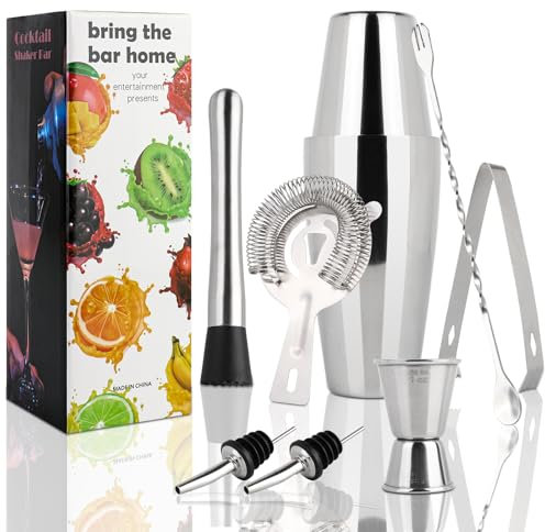 LIVE4COOL Boston Shaker, 8-teiliges Cocktail Set - 750 ml Edelstahl Cocktail Shaker Sets für Zuhause und Bar, inklusive Rezeptkarten und Zubehör, perfekt als Präsent für Anfänger und Profis