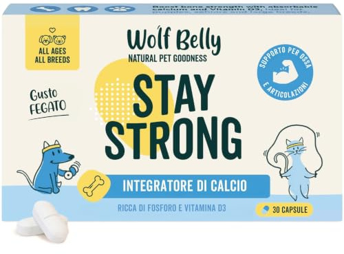 Wolf Belly - Integratore di Calcio per Cani e Gatti con Dieta Barf (30 compresse) Rafforzare Ossa e Articolazioni | Ricco di Fosforo e Vitamina D | Basso Contenuto di Grassi - Prodotto in Europa