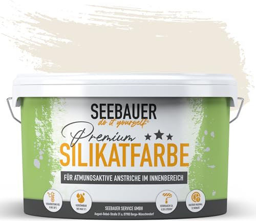 SEEBAUER diy Silikatfarbe Beige 10L für Innen (No. 003 Orchid Dream) Atmungsaktive Mineralfarbe für Allergiker - Abwaschbare Wandfarbe - Beigetöne hohe Deckkraft