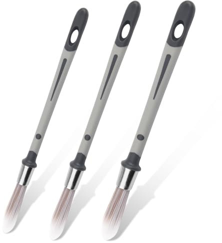 Juego de 3 pinceles para retoques, cerdas de 9,5/13/15 mm, pincel decorativo y pincel de pared, herramienta de bordes para paredes, zócalos, esquinas, pared de casa, pincel redondo, pincel puntiagudo