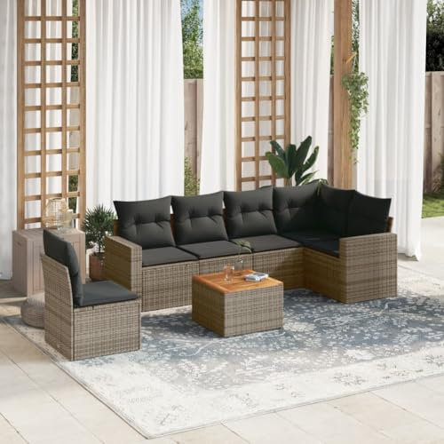 Iiaky 7-TLG. Garten-Sofagarnitur mit Kissen Gartengarnitur Set Lounge MöBel Outdoor LoungemöBel Balkon Grau Poly Rattan - 3224149
