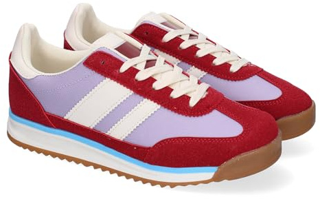 shoes&blues.es 90058 Zapatiilas Casual de Mujer, Comodas, Diseno Moderno, Ideales para el Dia a Dia, Detalles de Franjas Laterales Que Aportan Estilo y Cierre de Cordoneras. Burdeos Talla 36