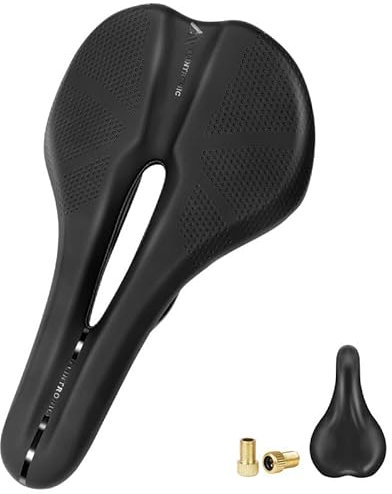 Flintronic Bicycle Saddle, Unisex Cycling Seat with Waterproof Cover and Presta Valve Adapter, Soft Breathable PU Leather Bike Seat, Cushion Pad with Ergonomics Design for MTB, Road, City, Exercise