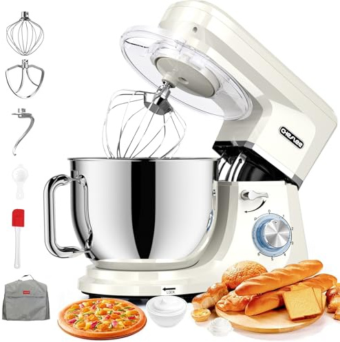 CHeflee Küchenmaschine,2000W Leistungsstarke Knetmaschine, mit Knet-und Rührfunktion 6 Geschwindigkeiten Geräuscharme Teigknetmaschine 8 L Edelstahlschüssel Knethaken & Schneebesen Staubschutzhülle