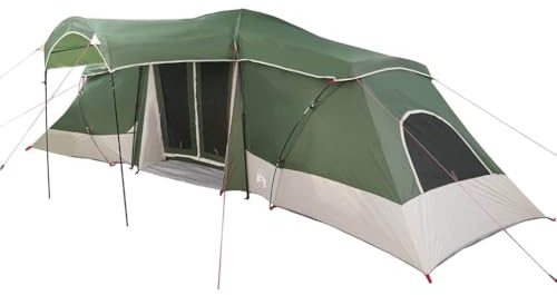 vidaXL Tenda Familiare con Tetto Verde e Grigio 721 x 335 x 212 cm, Tenda Moderna da Giardino e terrazza, Pieghevole, Resistente ai Raggi UV, per Campeggio in Famiglia all'aperto