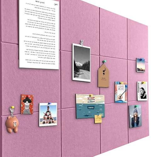 Tablón de anuncios grande de 120 x 90 cm, fieltro autoadhesivo con 90 chinchetas, 12 unidades de 9 mm de grosor, tablero de visión para fotos, nota para casa, cocina, oficina, escuela, rosa