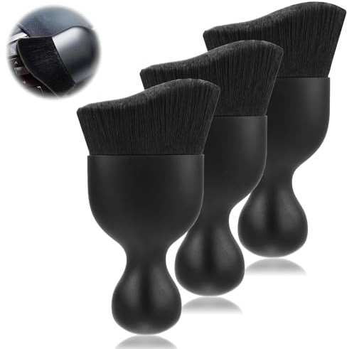 Quelcc 3 Pack Car Interior Cleaning Brushes, Black Soft Bristle Detailing Kit, Scratch-Free for Dashboard, Vents, Screens, Seats, Crevices