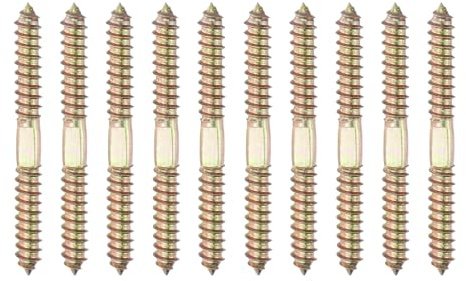 sourcing map 10 Pcs Double Ended Screws, M10 x 100 mm Carbon Steel Hanger Bolts, Self-Tapping Wood Dowel Screws for Wood Joint Furniture, Color Zinc