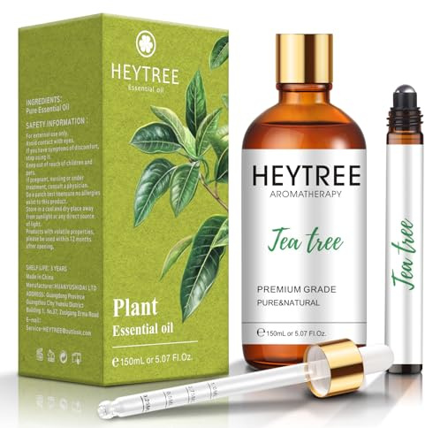 HEYTREE Tea Tree Essential Oil(Melaleuca Alternifolia Leaf) 150ml– Natural Skincare & Treat the Skin Gently-Perfect for Oily, Blemish-Prone Skin-Oil for Cleansing, Portable, Outdoor Travel