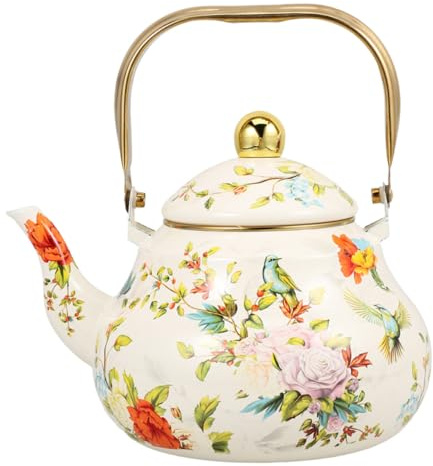 ROMISBABA Bouilloire À Thé En ÉMail 1.5L Vintage Motif Floral Avec PoignéE Ergonomique DoréE Bouilloire RéTro Pour CuisinièRe RéPartition Rapide De La Chaleur Usage Domestique
