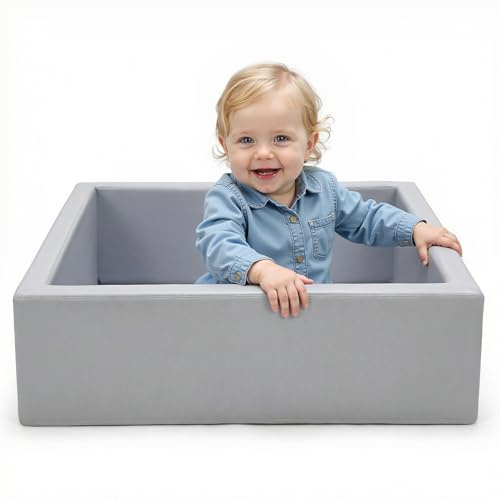 Wilwolfer Ball Pit for Toddlers: Premium Leather Baby Ball Pit - Square Soft Play Ball Pool - Foam Ball Pit For Baby - Size 90 x 90 x 30 cm