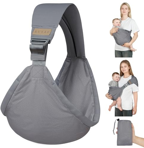 AUYAO Marsupio Neonato, Multifunzionale Fascia Porta Bebe, Marsupio Laterale per Neonati Fino a 15KG, Portabebè Bambino Ergonomico, Traspirante e Regolabile